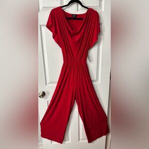 NWT Women's AGB Red Jumpsuit Stretch Drape Neck Wide Leg Size Medium Made In USA